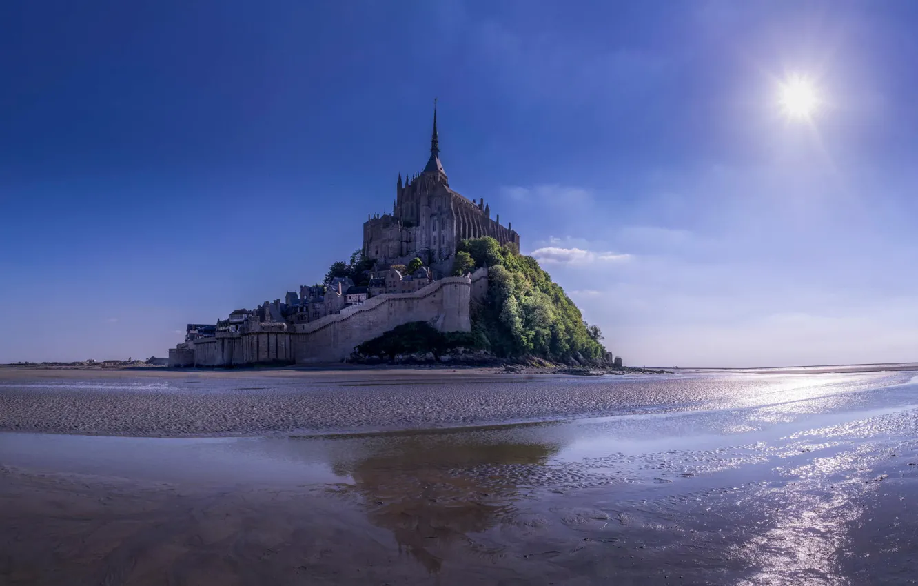 Фото обои Франция, Мон-Сен-Мишель, ЮНЕСКО, всемирное наследие, остров-крепость, Le mont Saint Michel