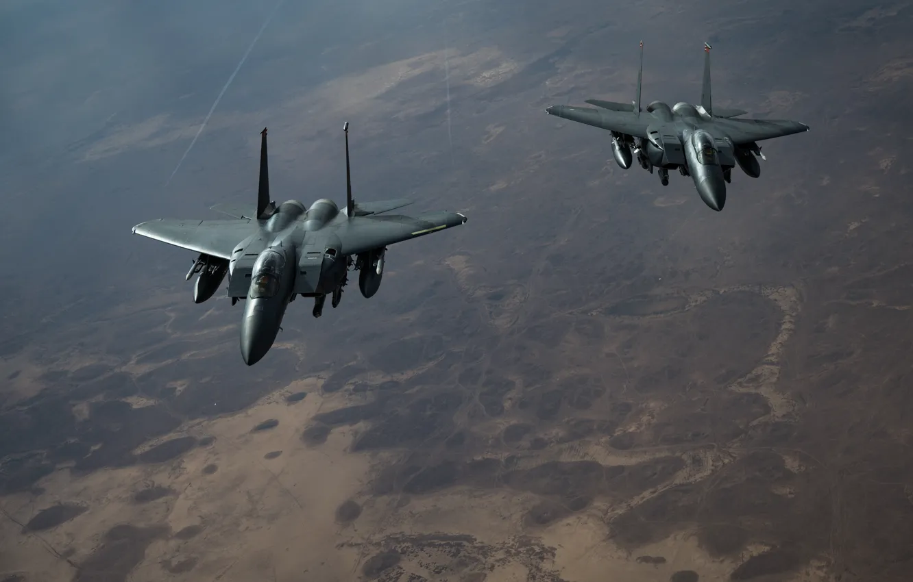 Фото обои ВВС США, истребитель-бомбардировщик, американский двухместный, McDonnell Douglas F-15E Strike Eagle