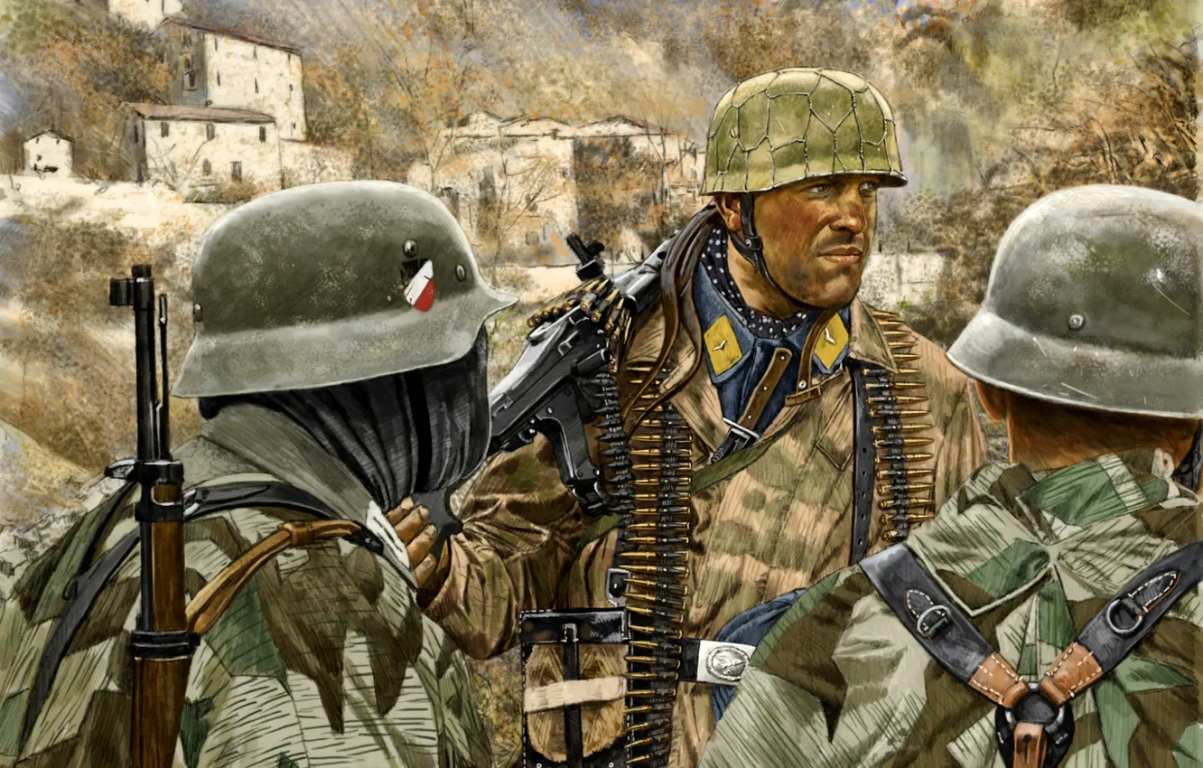 Фото обои оружие, рисунок, арт, Италия, камуфляж, горные, униформа, егеря