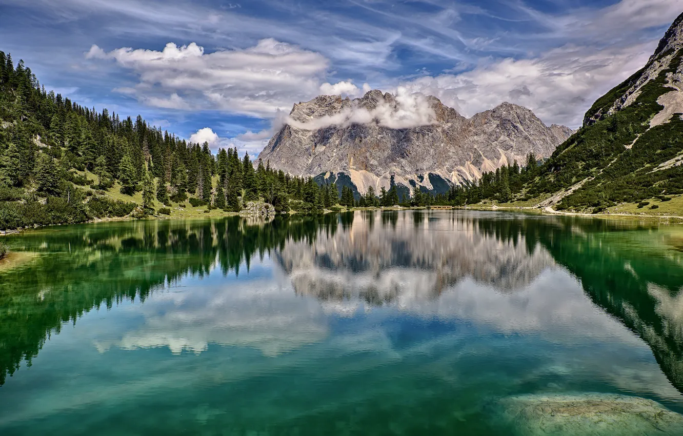 Фото обои небо, облака, горы, природа, озеро, Германия, Альпы