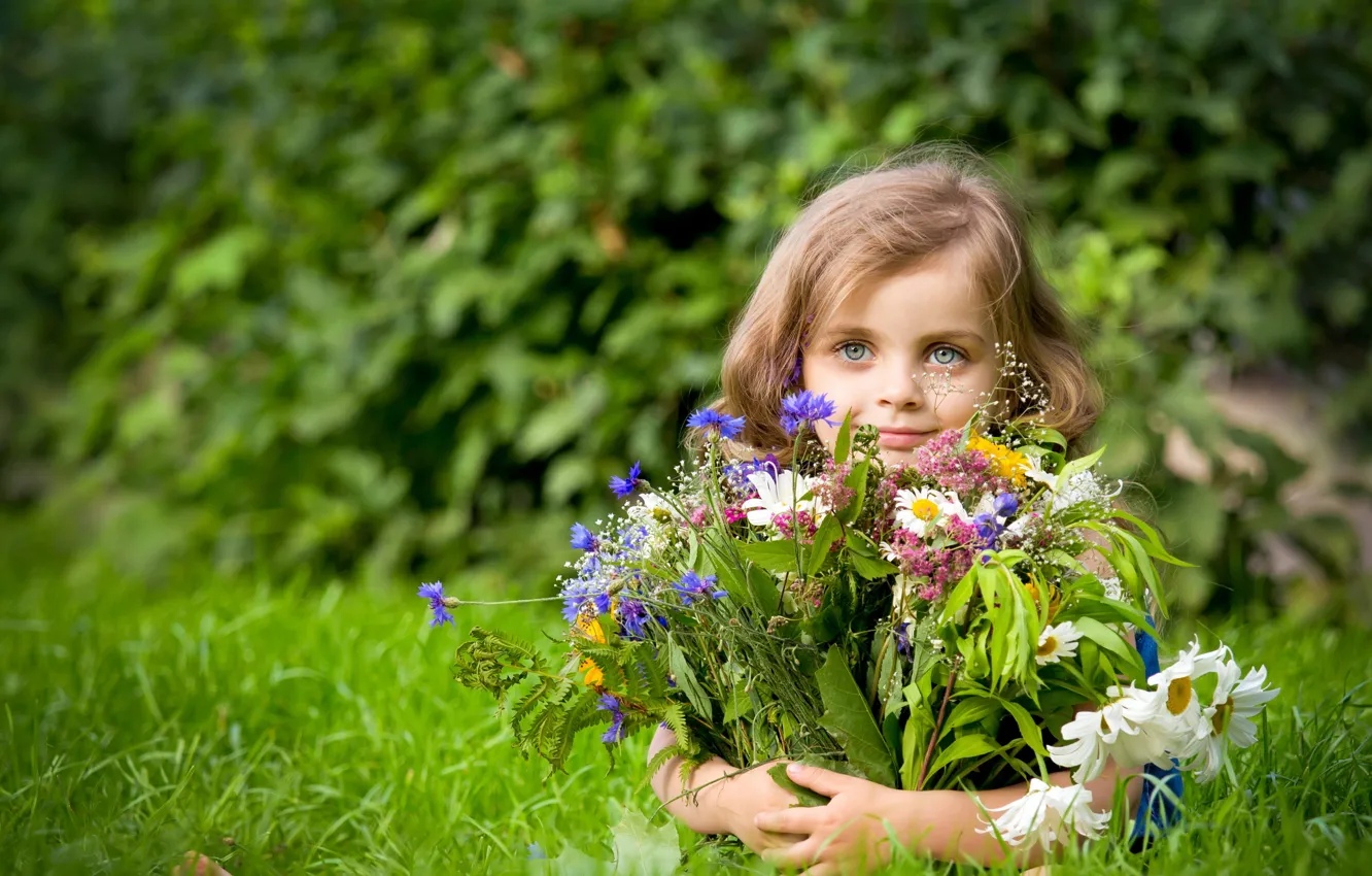 Фото обои лето, цветы, настроение, девочка