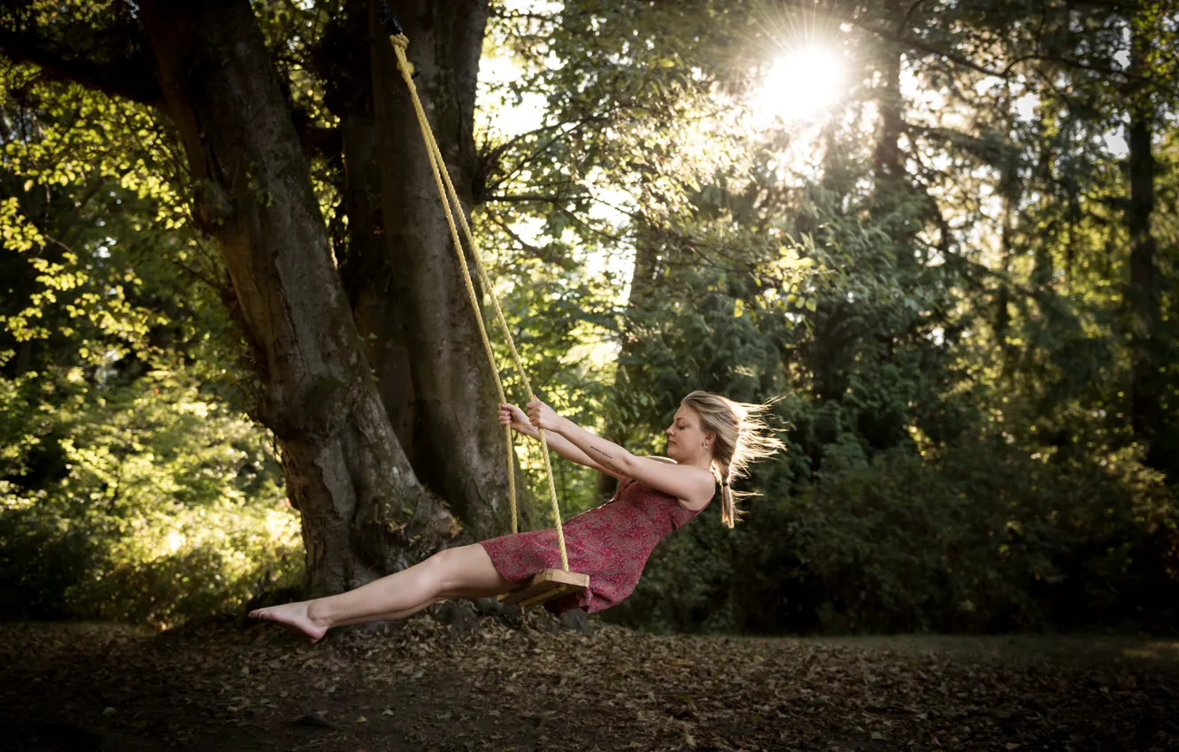 Фото обои лето, девушка, качели