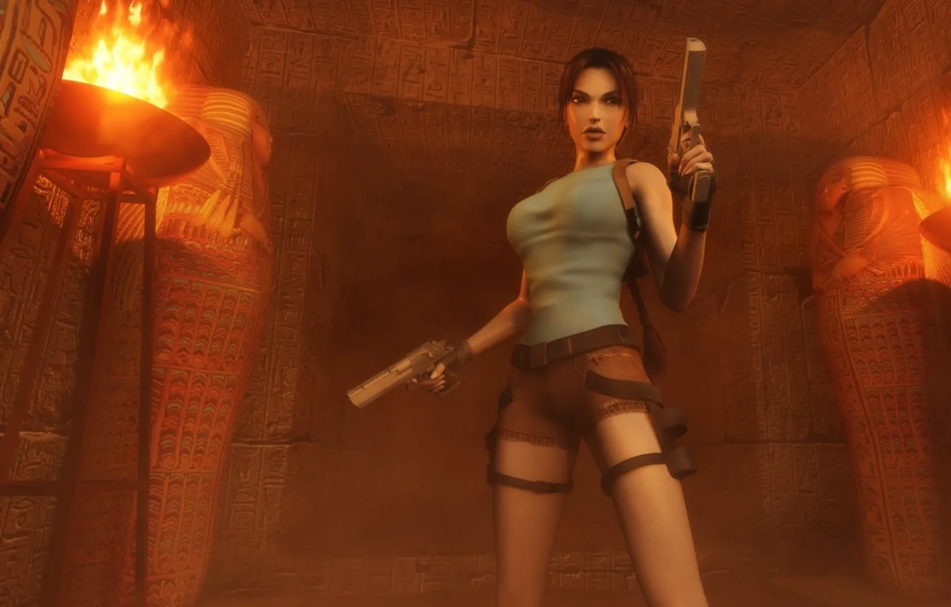 Фото обои Tomb Raider, shorts, Lara Croft, Гробница