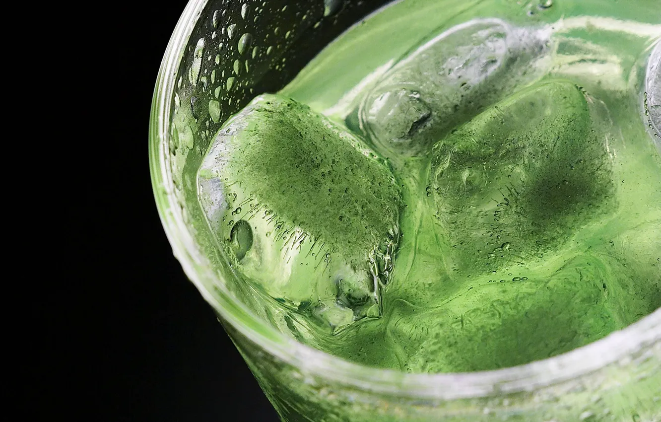 Фото обои зеленый, Стакан, Лед, коктейль