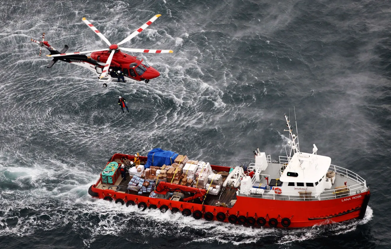 Фото обои Океан, Море, Вертолет, Техника, Спасатели, Ship, Vessel, Offshore