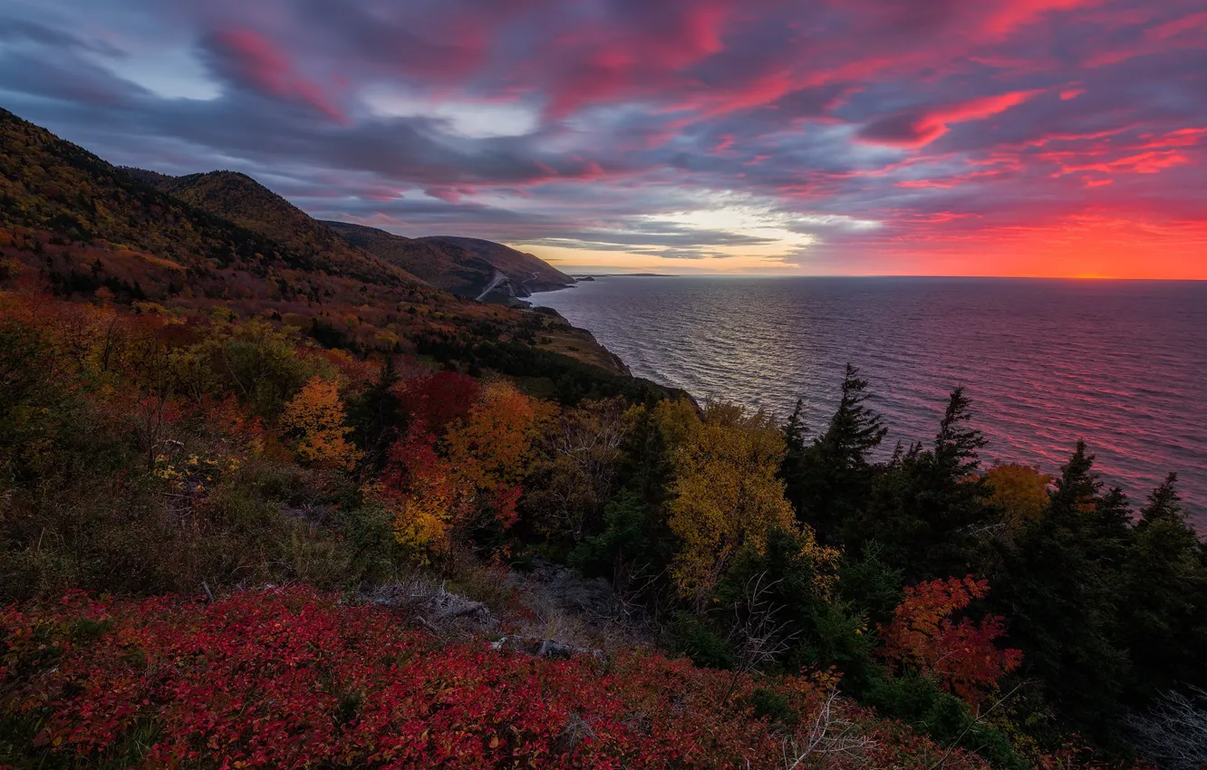 Фото обои закат, океан, побережье, Канада, Canada, Nova Scotia, Новая Шотландия, Cape Breton Island