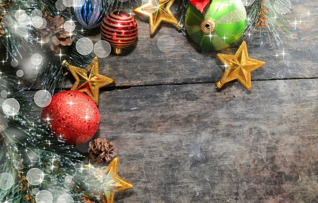 Фото обои украшения, шары, Новый Год, Рождество, Christmas, balls, wood, New Year