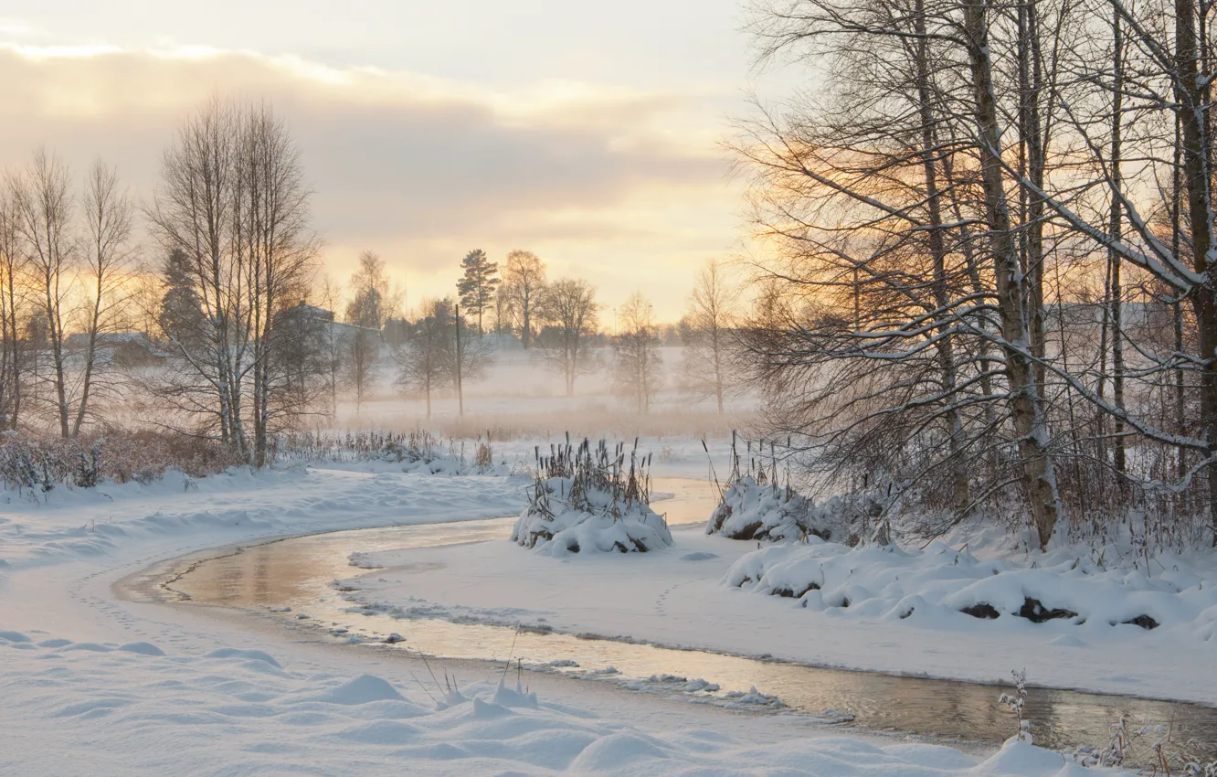 Фото обои Зима, Снег, Мороз, Winter, Frost, Snow, River