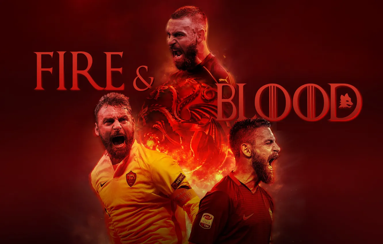 Фото обои wallpaper, sport, fire, blood, football, player, AS Roma, Daniele De Rossi