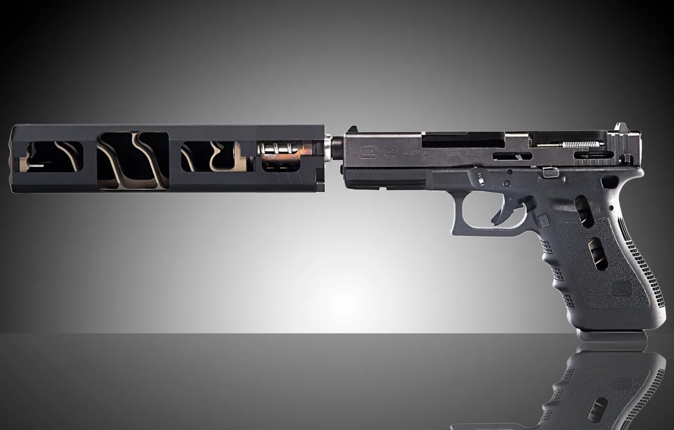 Фото обои пистолет, оружие, глушитель, самозарядный, Glock 20