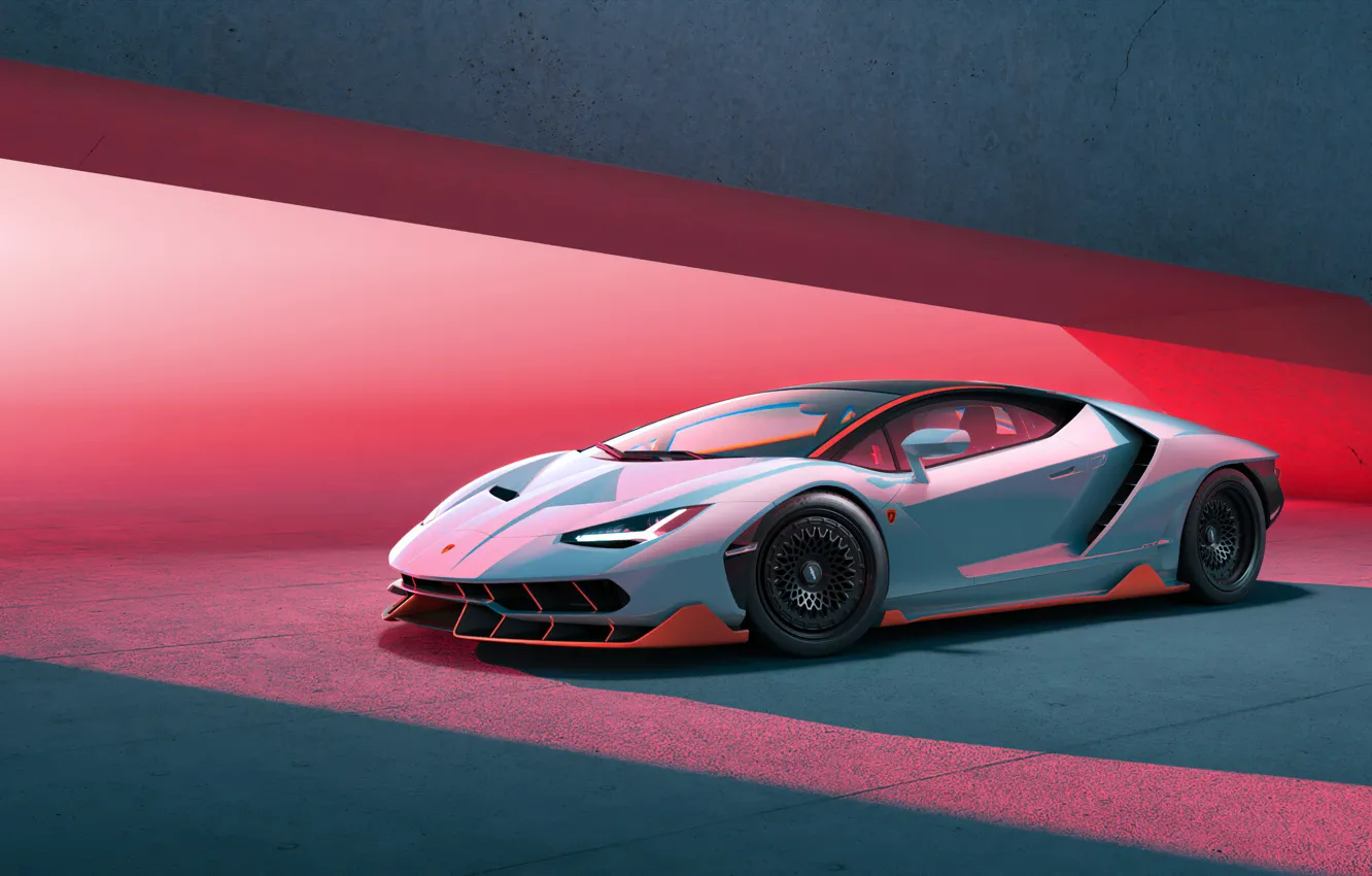 Фото обои свет, розовый, суперкар, white, lamborghini, sportcar, pink light, centenario