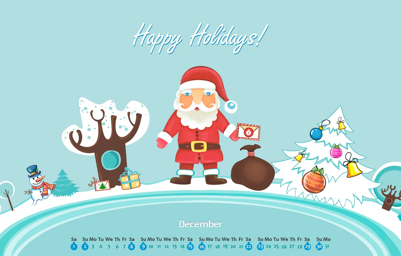 Фото обои зима, письмо, снег, игрушки, елка, новый год, подарки, снеговик