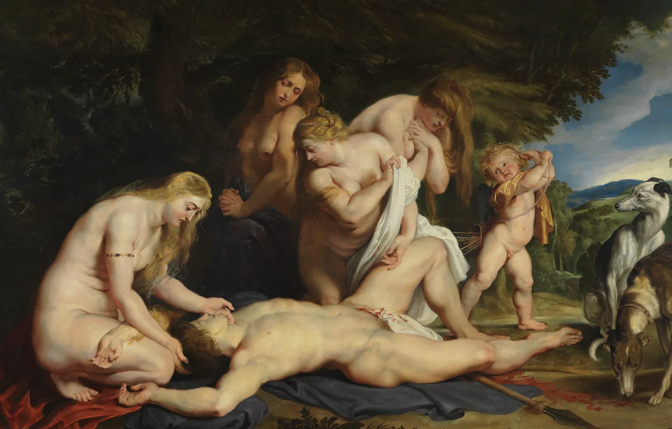 Фото обои картина, Питер Пауль Рубенс, мифология, Pieter Paul Rubens, Смерть Адониса