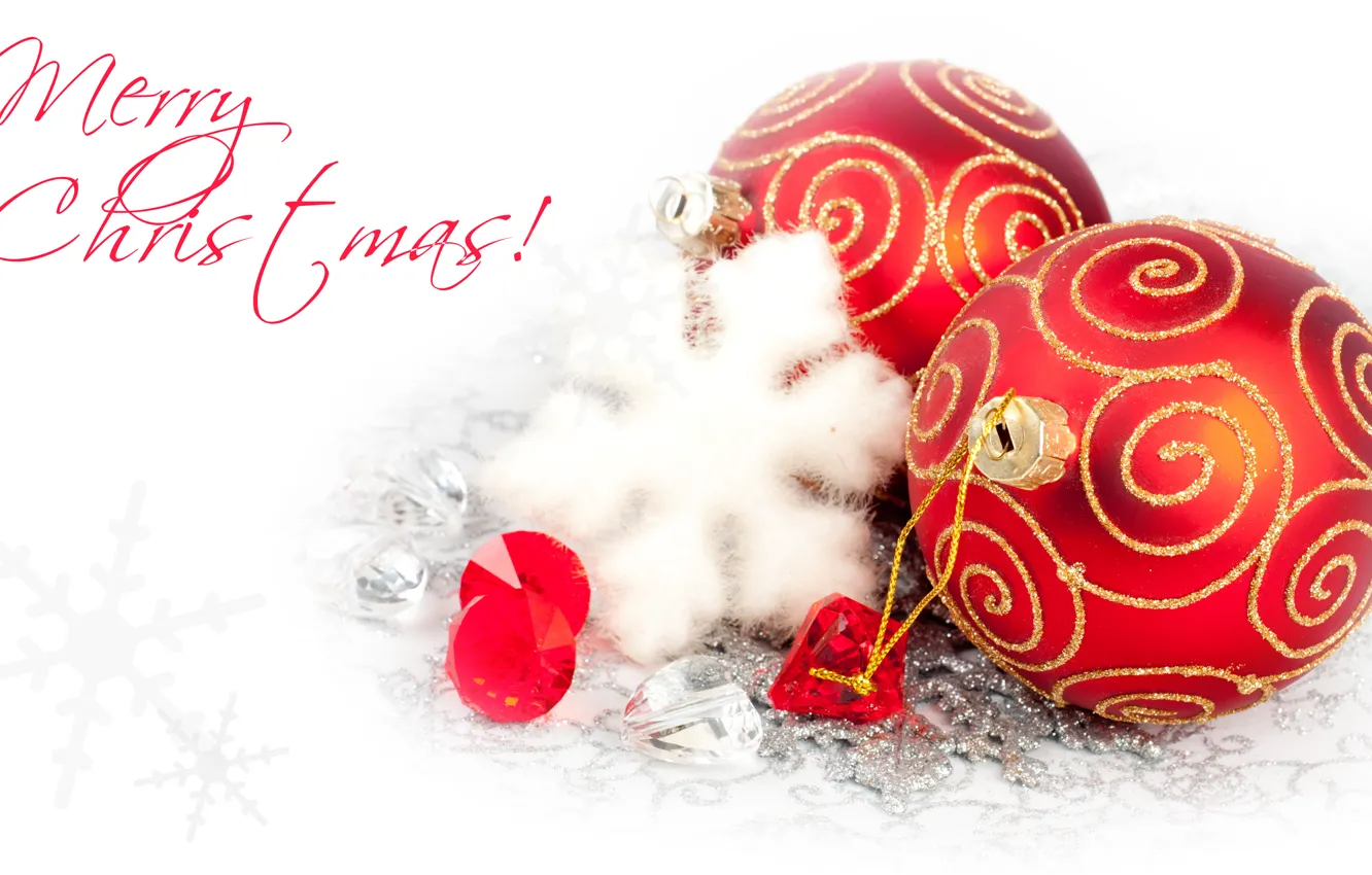 Фото обои праздник, снежинка, ёлочные игрушки, merry christmas
