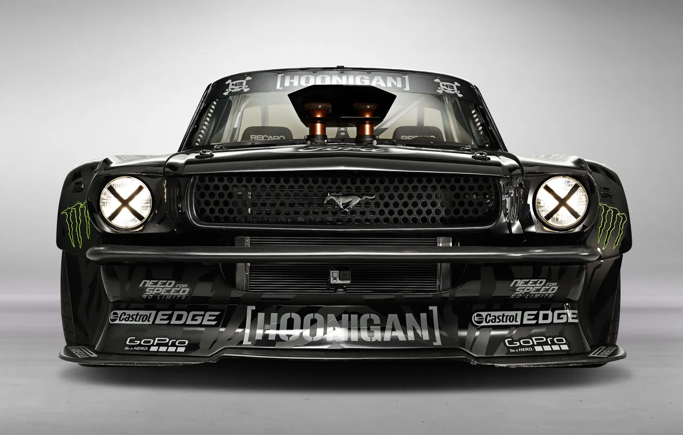 Фото обои Mustang, Ford, Front, 1965, RTR, Monster Energy, Block, Ken
