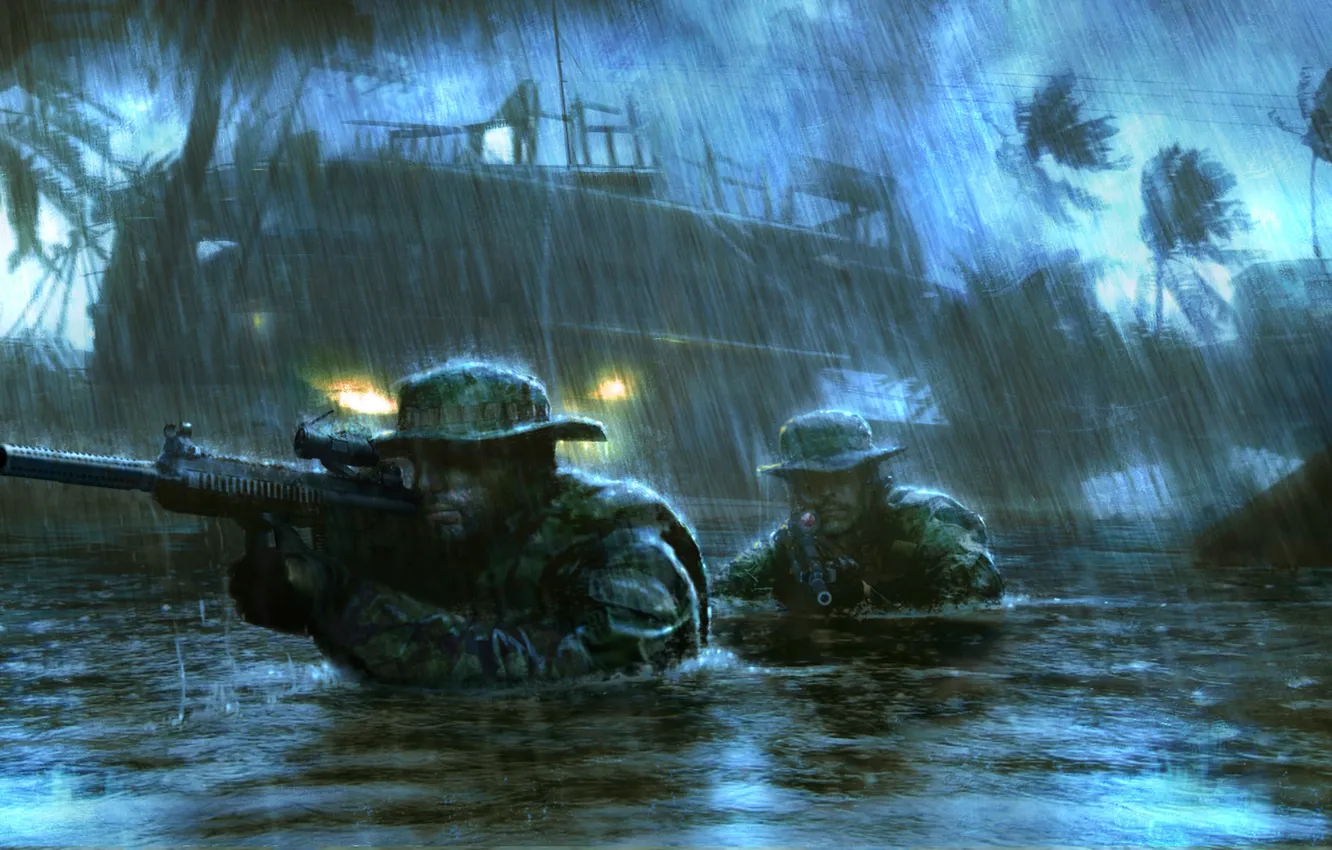 Фото обои дождь, болото, солдаты, медаль за отвагу, Medal of Honor Warfighter