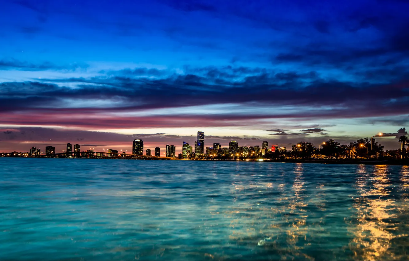 Фото обои ночь, город, Miami
