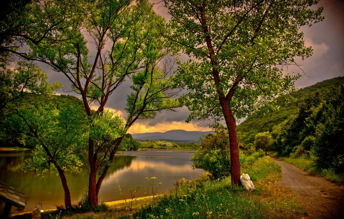 Фото обои деревья, пейзаж, природа, река, HDR, Венгрия, Dеdestapolcsаny