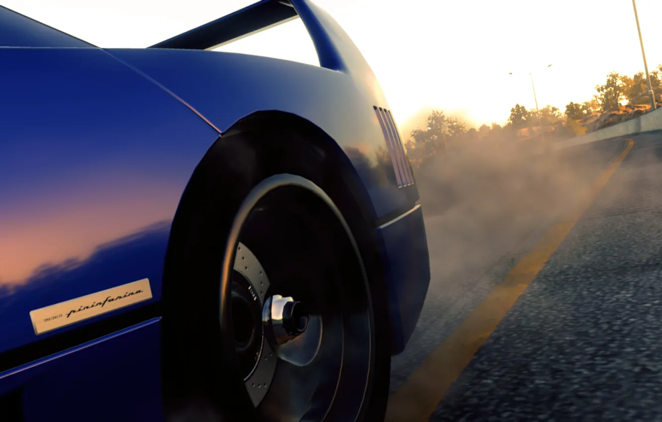 Фото обои Ferrari, game, f40, the crew, rodovia, paninfarina, azul