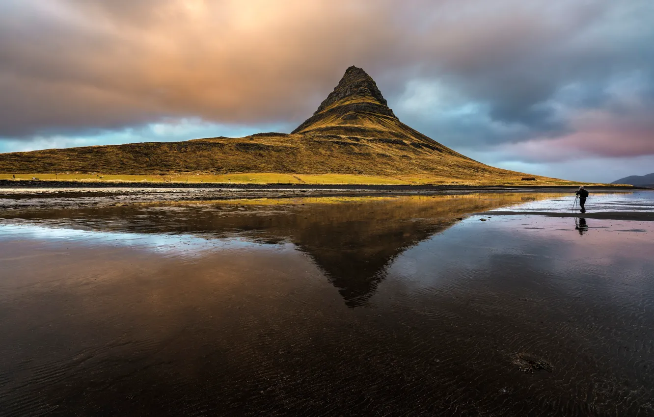 Фото обои вода, гора, исландия