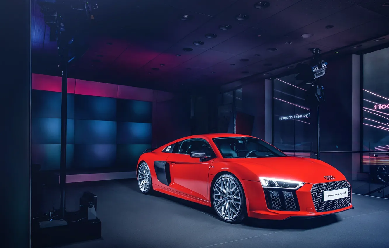 Фото обои Audi, Red, Front, New, Supercar, Wheels, 2015