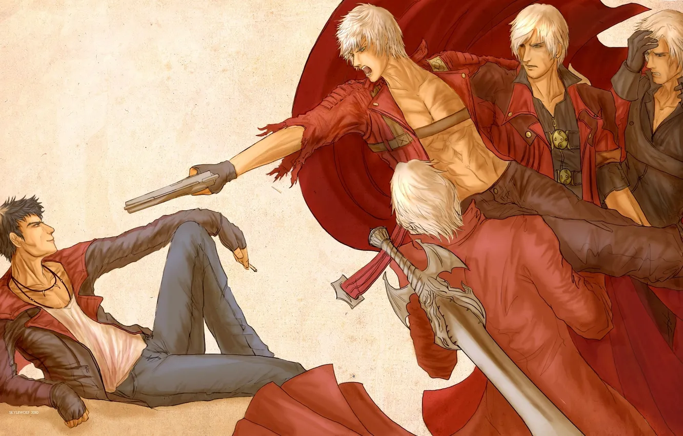 Фото обои оружие, guns, sword, герои, приколы, Dante, heroes, красный плащ