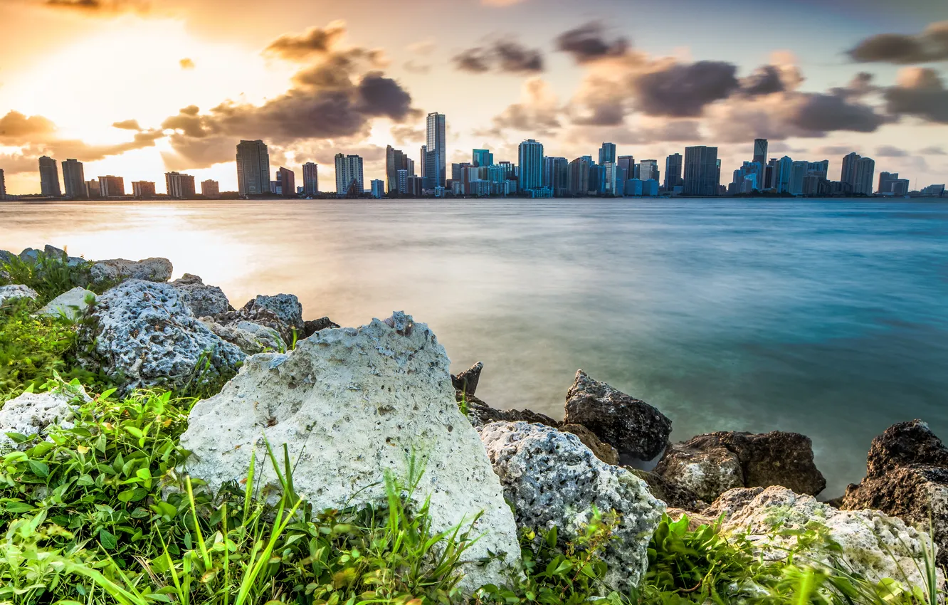 Фото обои небо, трава, облака, камни, Майами, Флорида, Miami, florida