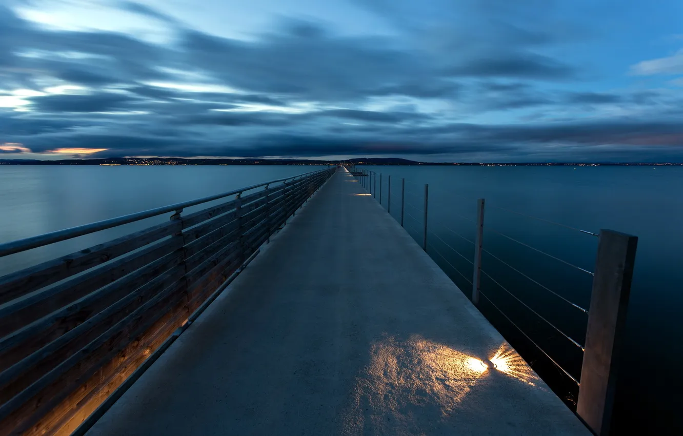 Фото обои пейзаж, ночь, мост, река