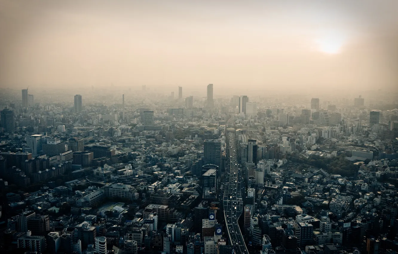 Фото обои дорога, дым, здания, Азия, Tokyo, Japan, токио, винтаж