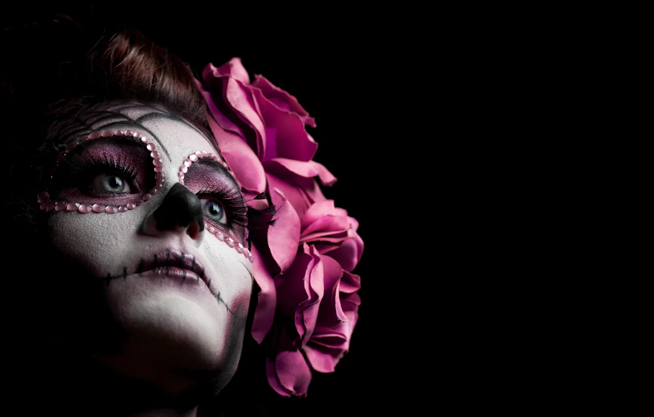 Фото обои woman, makeup, pink sugar skull