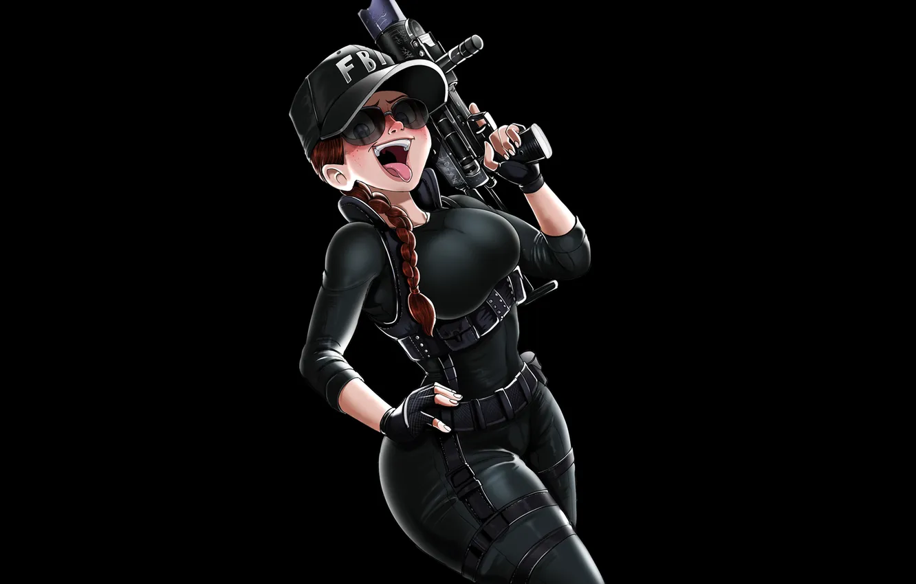 Фото обои ash, Rainbow Six, cartoon, FBI, girls with guns, machine gun, open mouth, Siege