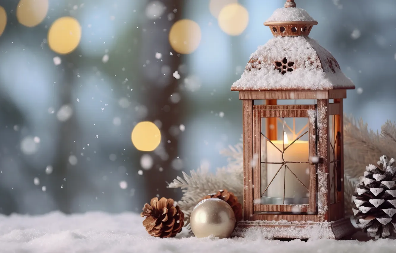 Фото обои зима, снег, ночь, Рождество, фонарь, Новый год, Christmas, night