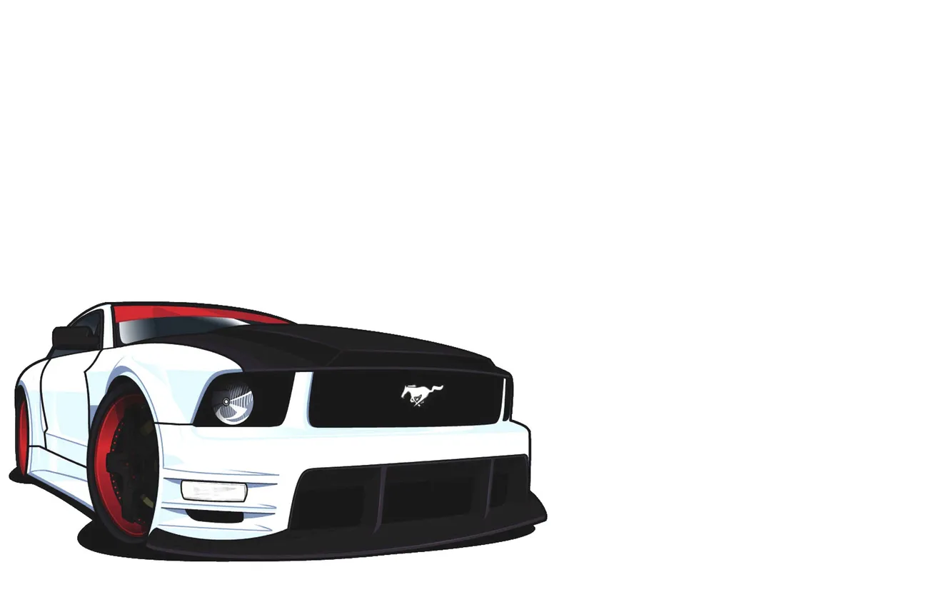 Фото обои машина, белый, черный, рисунок, Mustang, диски, крачный