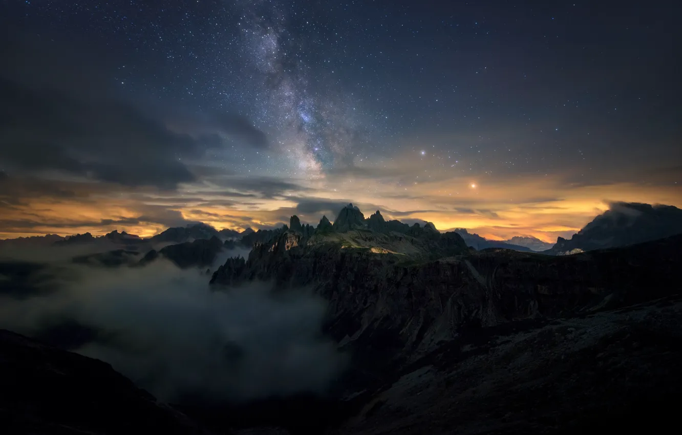 Фото обои звезды, горы, ночь, млечный путь