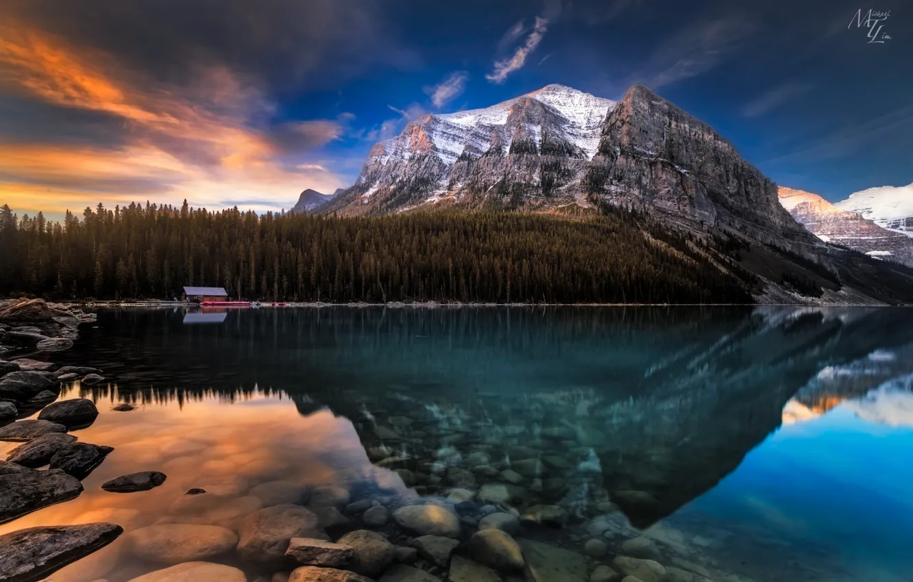 Фото обои горы, природа, озеро, отражение, Канада