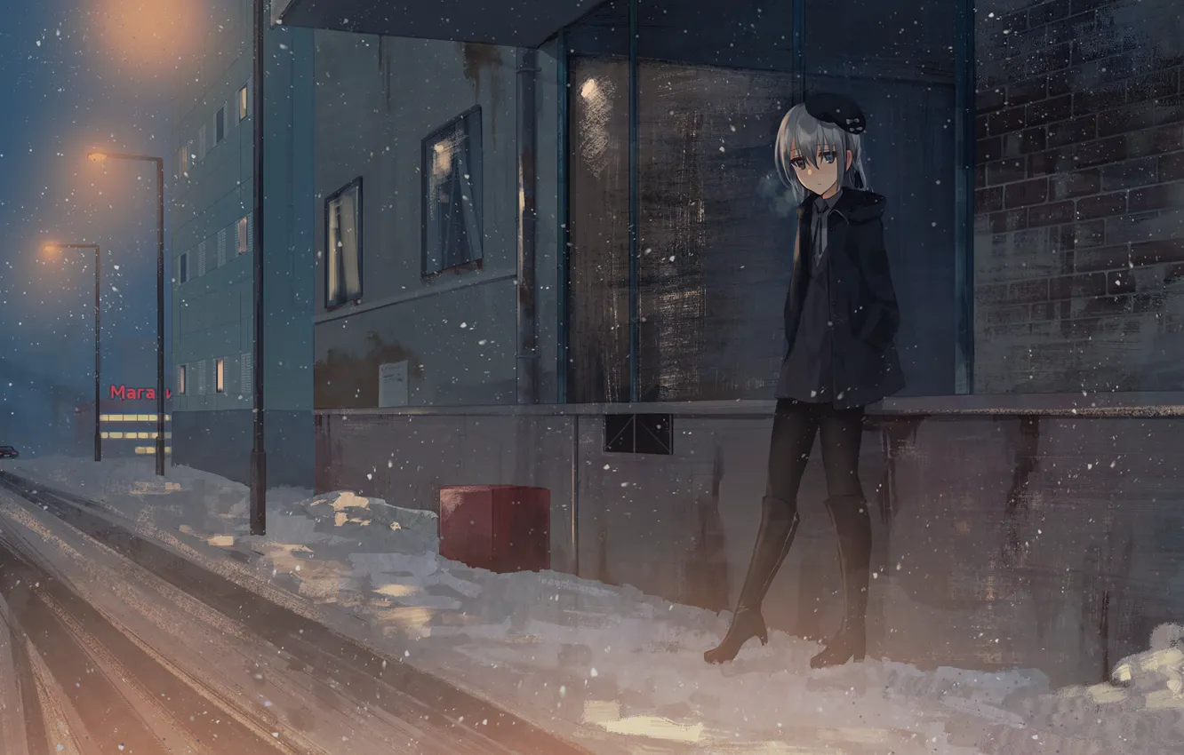 Фото обои зима, девушка, снег, улица