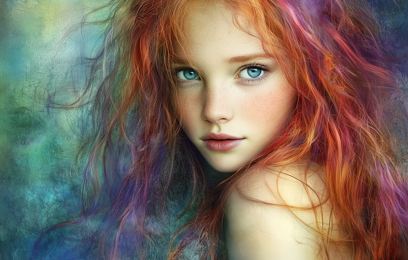 Фото обои девочка, имитация живописи, ИИ-арт, НЕЙРОСЕТЬ