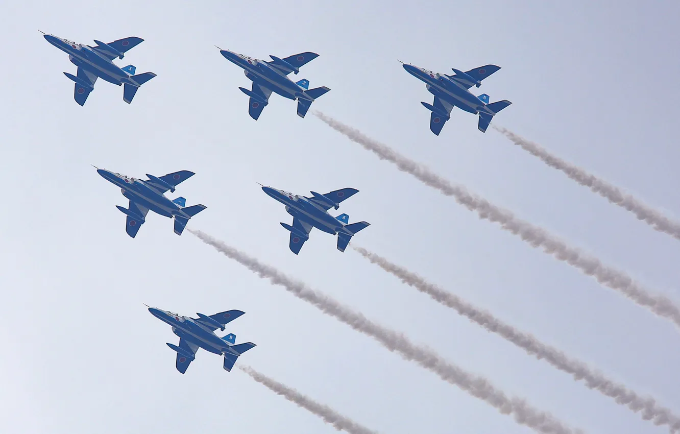 Фото обои sky, smoke, jets, squadron, symmetry