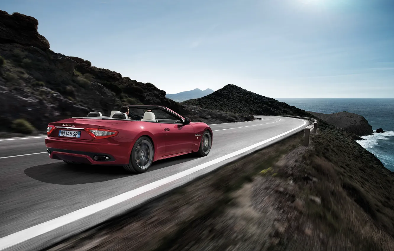 Фото обои Maserati, Небо, Море, Обрыв, Скорость, Берег, Grancabrio