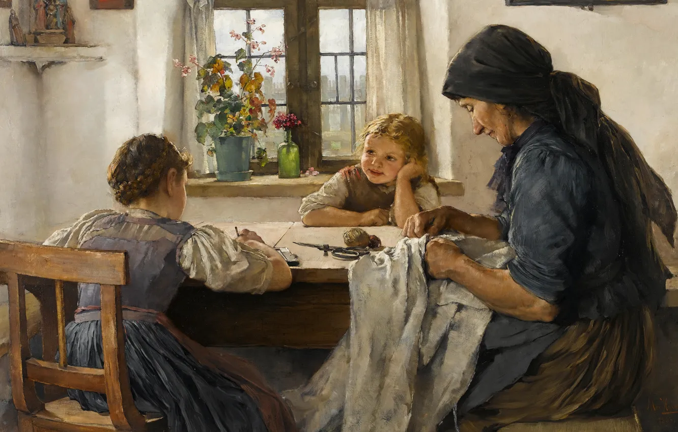 Фото обои 1883, German painter, немецкий живописец, oil on canvas, Max Hammerl, Письмо отцу, A letter to …