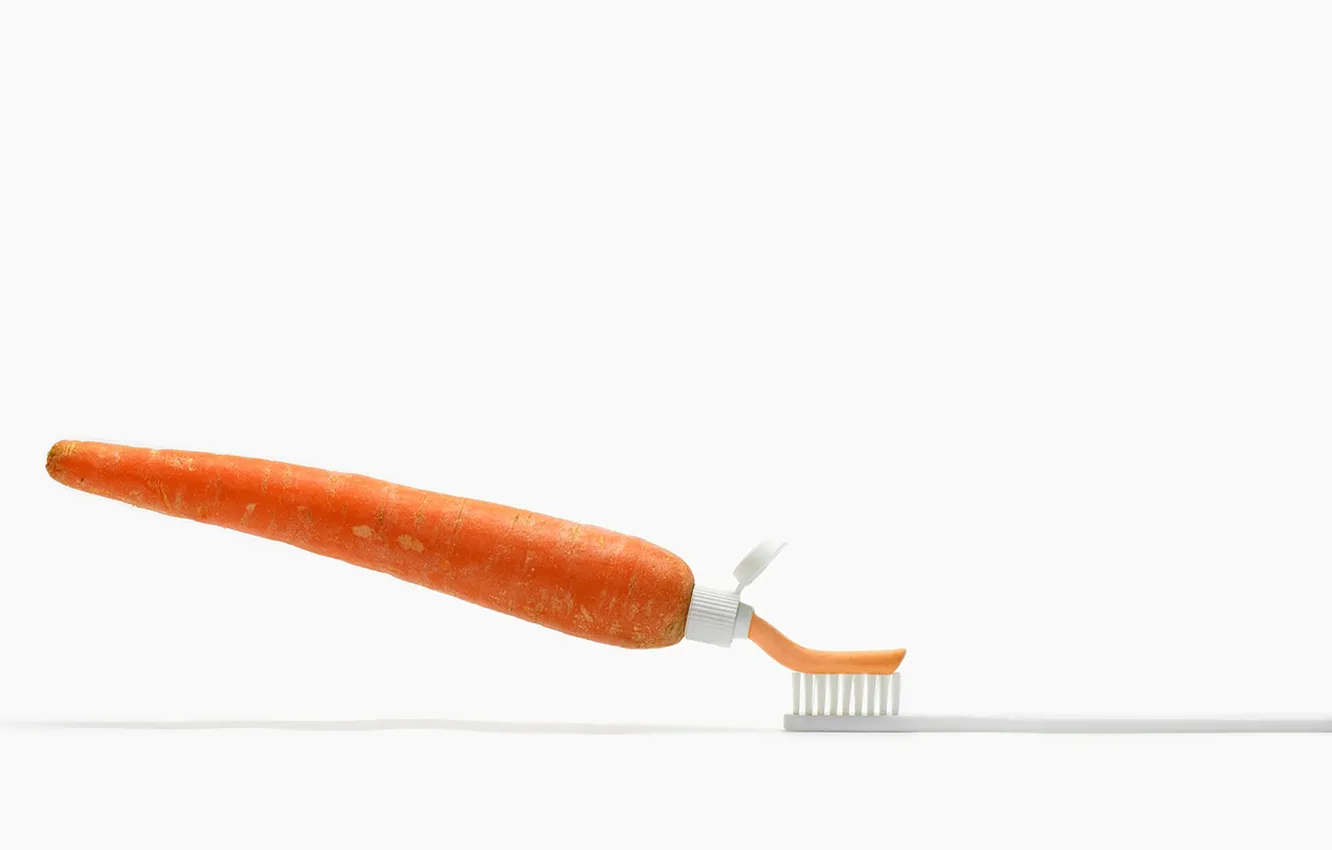 Фото обои щётка, морковь, зубная паста