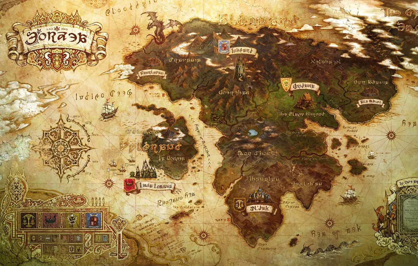 Фото обои надписи, мир, карта, материк, Final Fantasy XIV