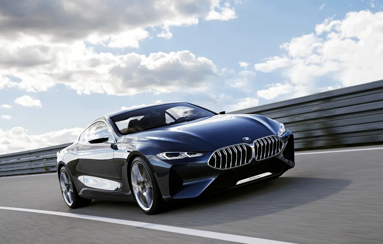 Фото обои дорога, движение, купе, BMW, 2017, 8-Series Concept
