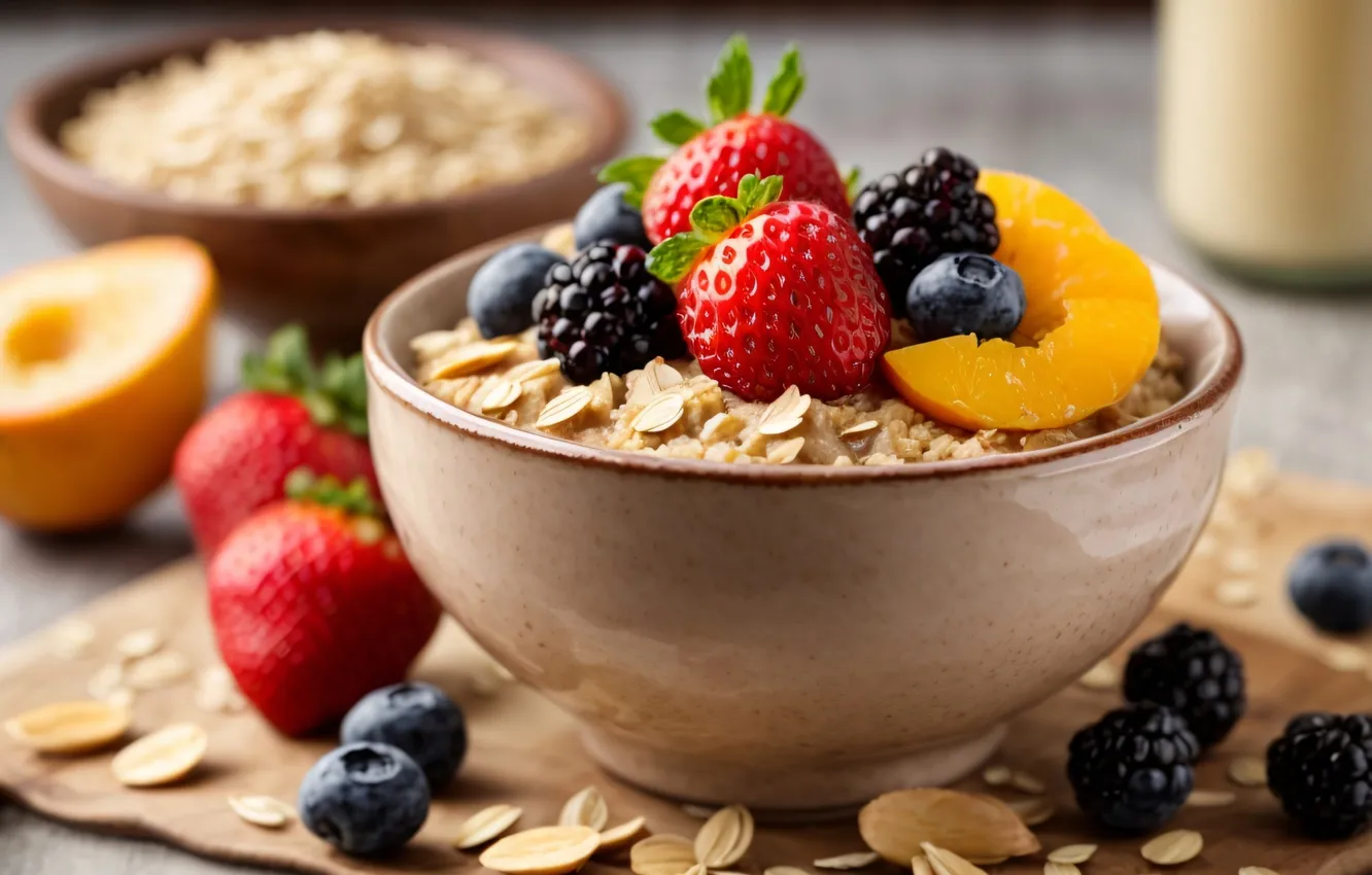 Фото обои еда, завтрак, фрукты, мюсли