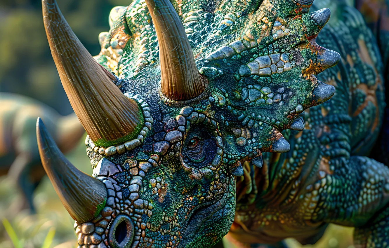 Фото обои Морда, Динозавр, Рога, Triceratops, Животное, Цифровое искусство, Трицератопс, Древние животные