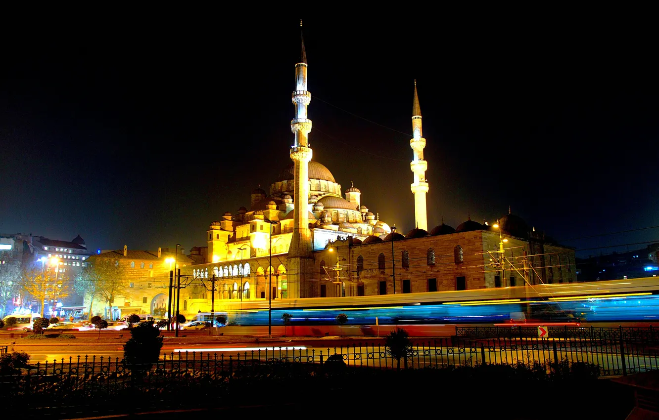 Фото обои ночь, выдержка, Стамбул, Турция, night, Istanbul, Exposure, Новая мечеть