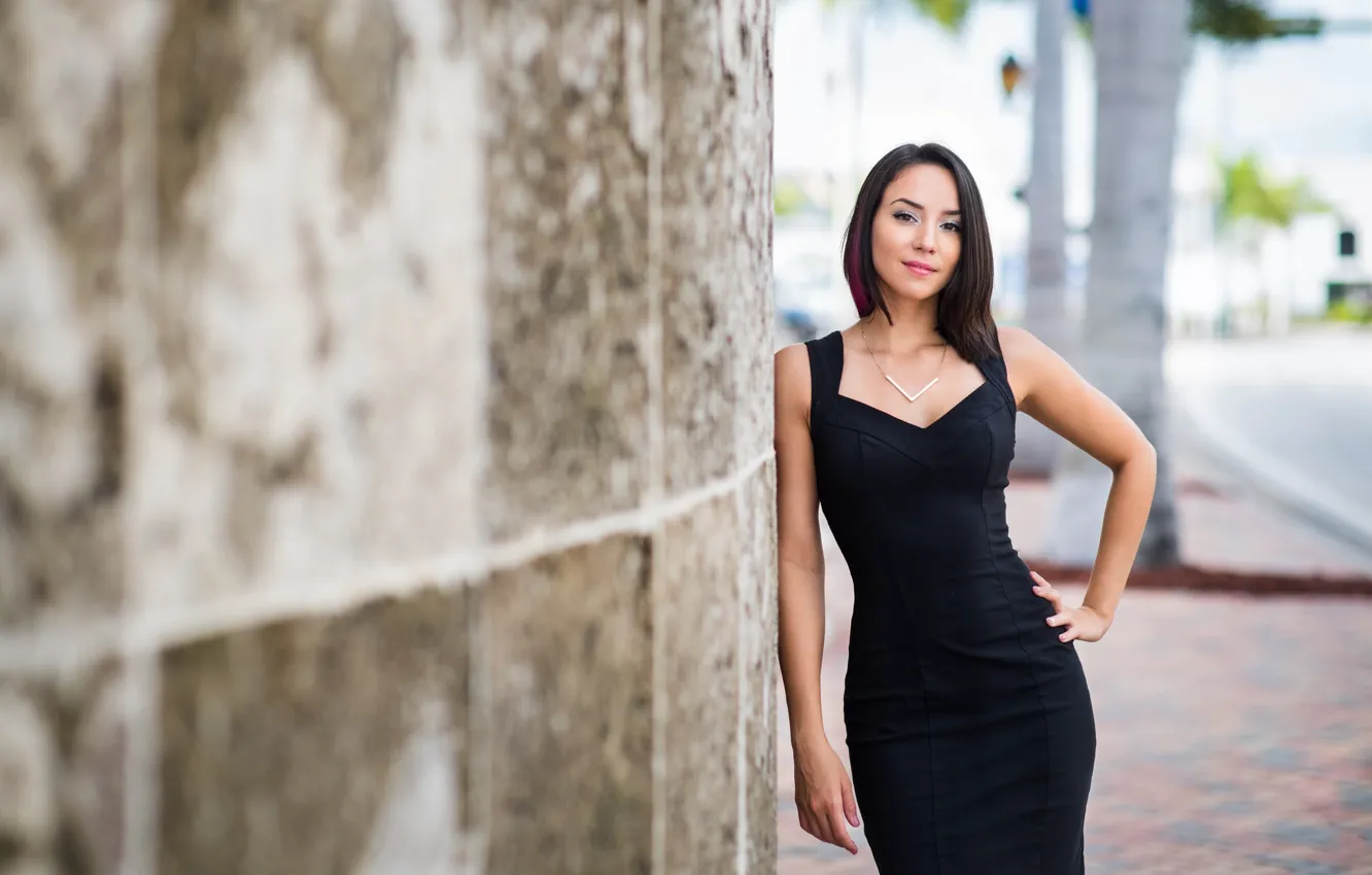 Фото обои взгляд, девушка, фон, платье