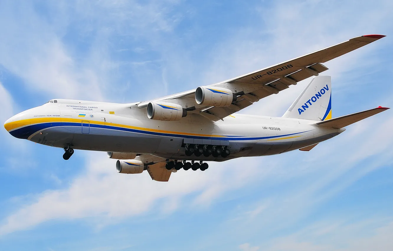 Фото обои Небо, Самолет, Крылья, Двигатели, Украина, Советский, Ан-124, Руслан
