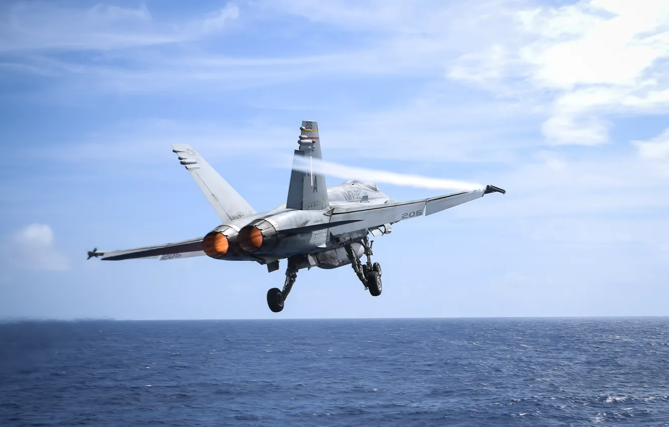 Фото обои море, взлет, Super Hornet, палубный истребитель, FA-18F