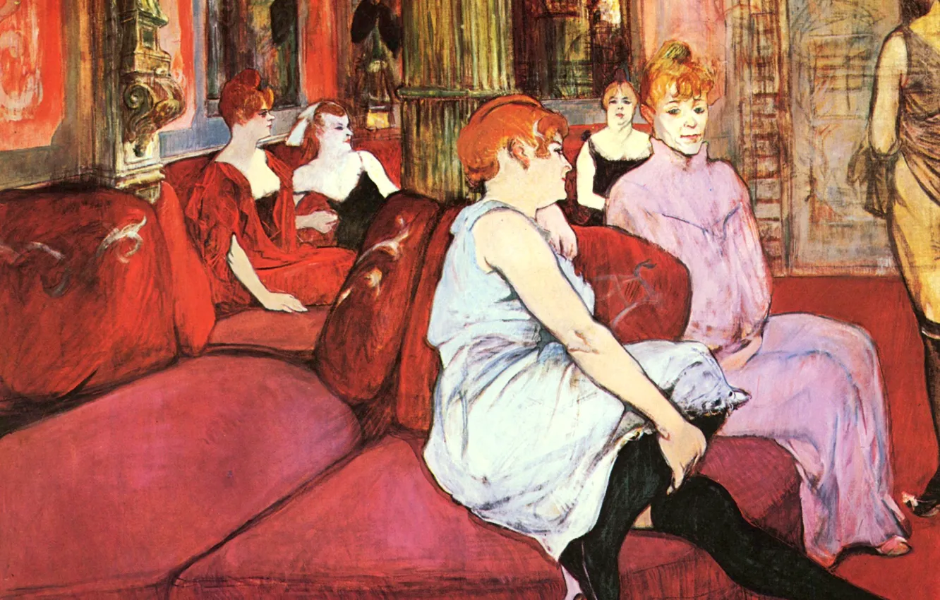 Фото обои диван, интерьер, картина, салон, жанровая, Анри де Тулуз-Лотрек, The Salon in the Rue des Moulins